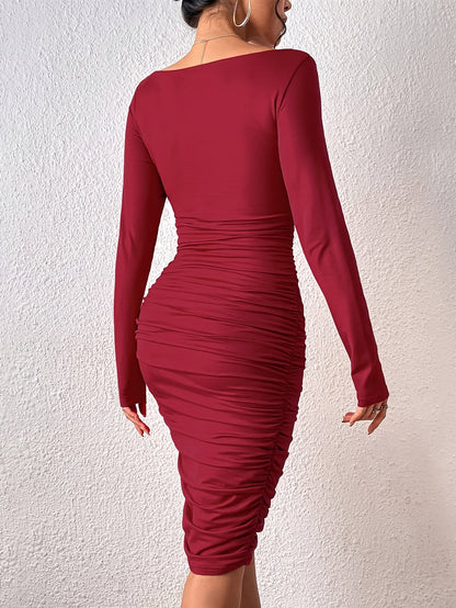 Elegant Long Sleeve Hourglass Dress with Ruched Detailing for Women MyFave Boutique