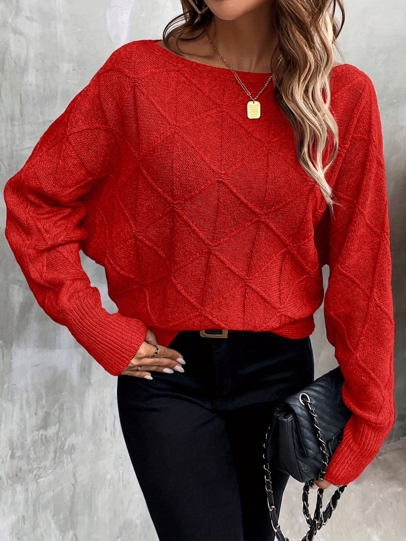 Solid Color Boat Neck Sweater, Elegant Long Sleeve Sweater For Fall & Winter, Women's Clothing MyFave Boutique