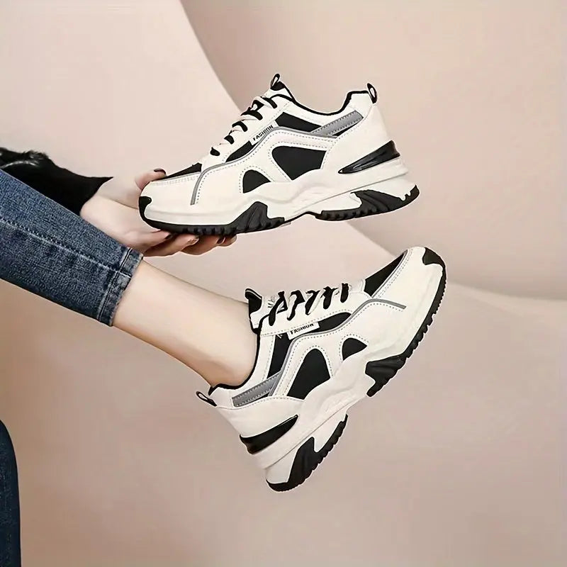 Women's Contrast Color Platform Sneakers, Casual Lace Up Outdoor Shoes, Comfortable Low Top Shoes MyFave Boutique