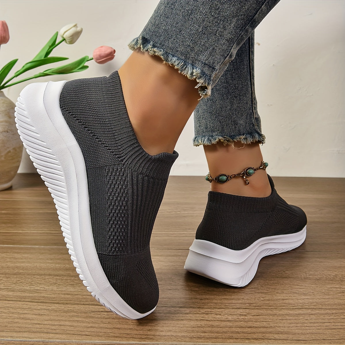 Women's Casual Sock Sneakers, Lightweight Elastic Running & Jogging Trainers, Breathable Low Top Sports Slip-On Shoes MyFave Boutique