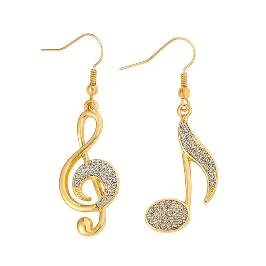 1 Pair Of Mismatched Earrings Exquisite Golden Music Symbol Design Shiny zirconia Inlaid Dangle Earrings Jewelry Delicate Music Lovers MyFave Boutique