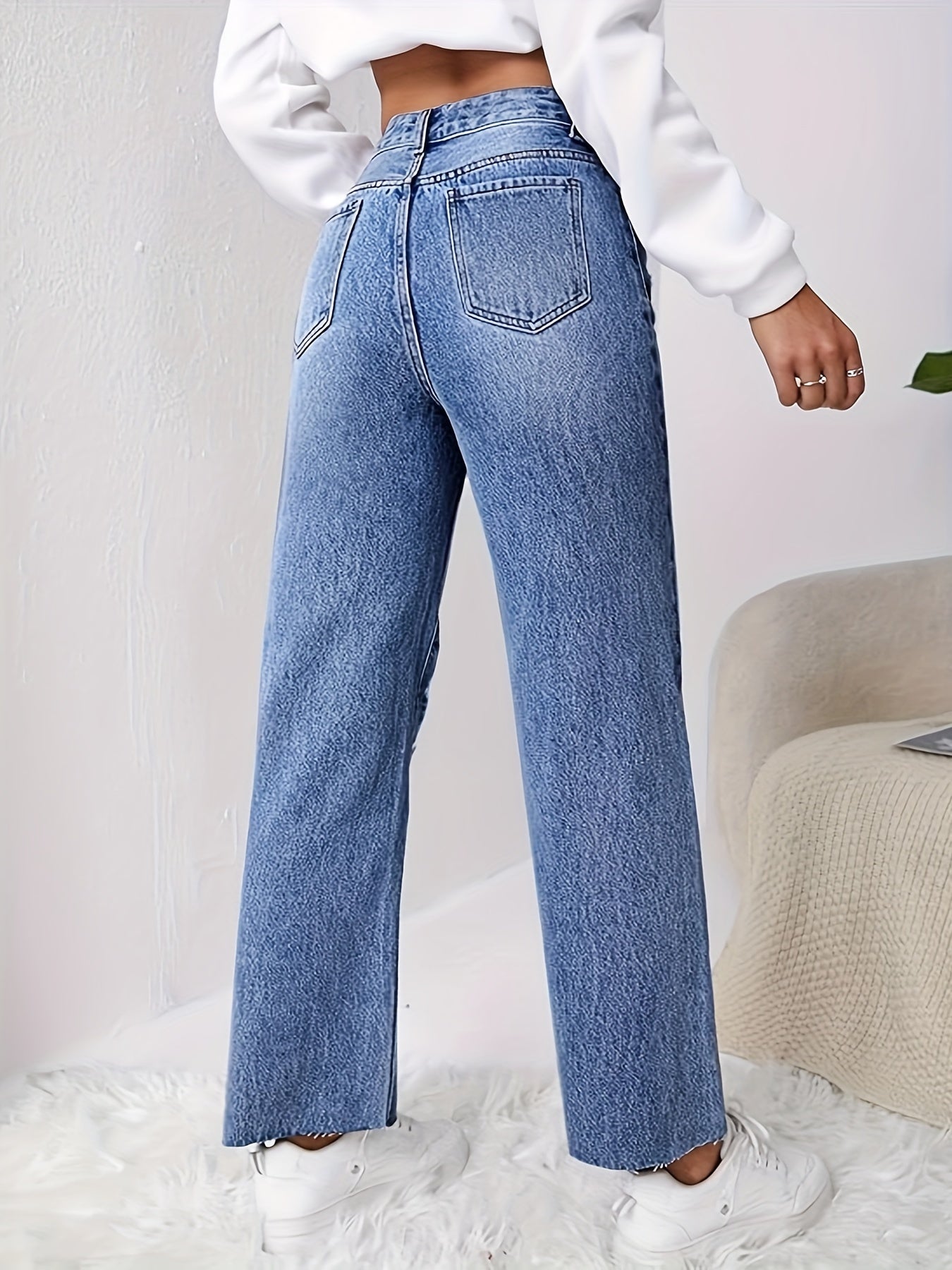 Women's High Waist Ripped Distressed Cropped Jeans Straight Leg Denim Pants MyFave Boutique