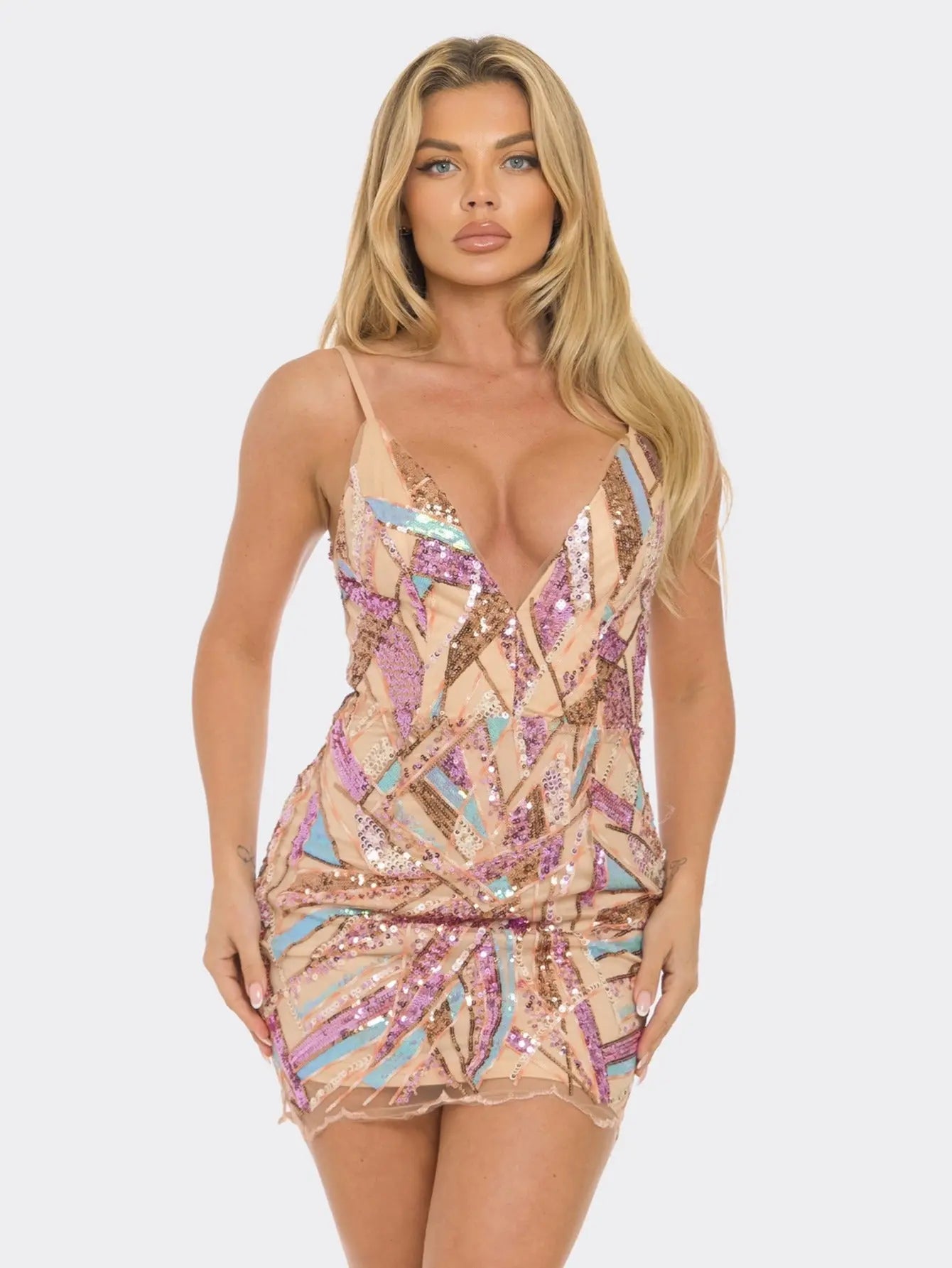 Stunning V-Neck Sequin Mini Dress - Ideal for Nightlife, Parties, and Special Occasions MyFave Boutique