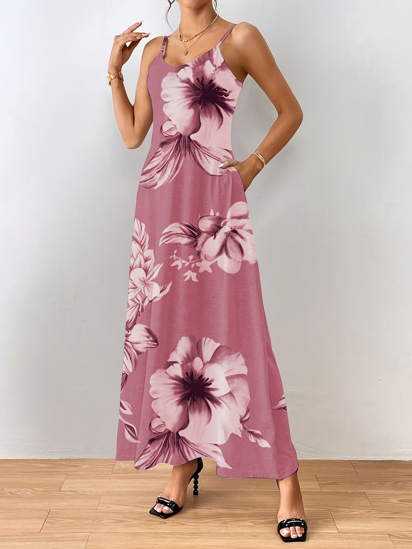 Women's Summer Dress Spaghetti Strap Maxi Dress Low Cut Long Floral Dress Satin Slip Vacation Casual MyFave Boutique