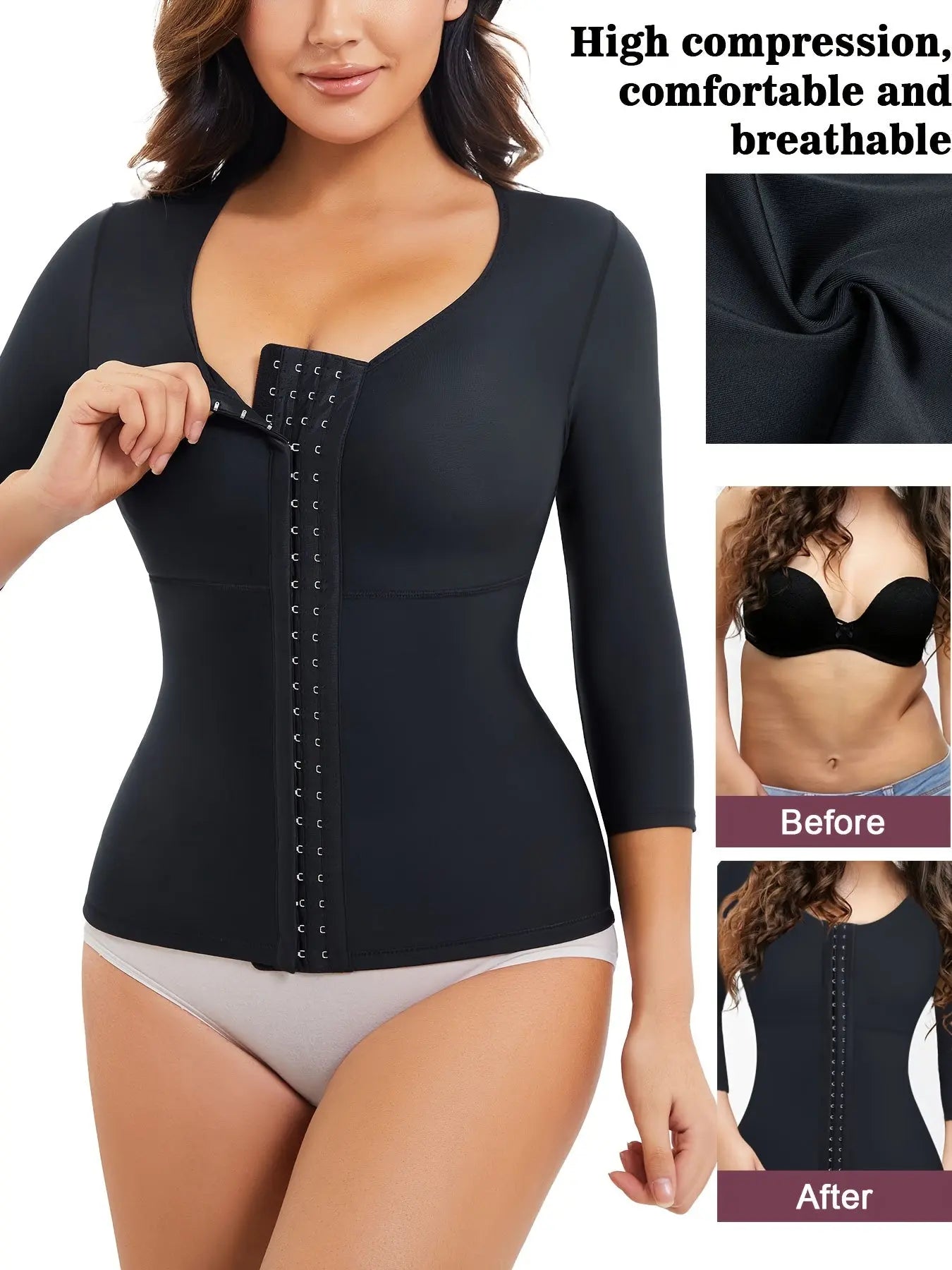 Women's Solid Half Sleeve Buckle Shaping Top, Tummy Control Waist Trainer for Women's Underwear & Shapewear MyFave Boutique