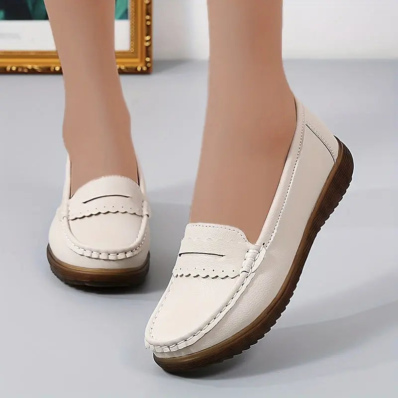 Women's Solid Color Penny Loafers, Comfort Soft Sole Slip On Shoes, Casual Faux Leather Flat Shoes MyFave Boutique