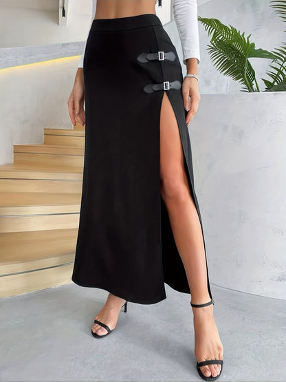 Women's High Waist Buckled Split Skirt for Spring and Summer - Sexy and Stylish Clothing Option MyFave Boutique