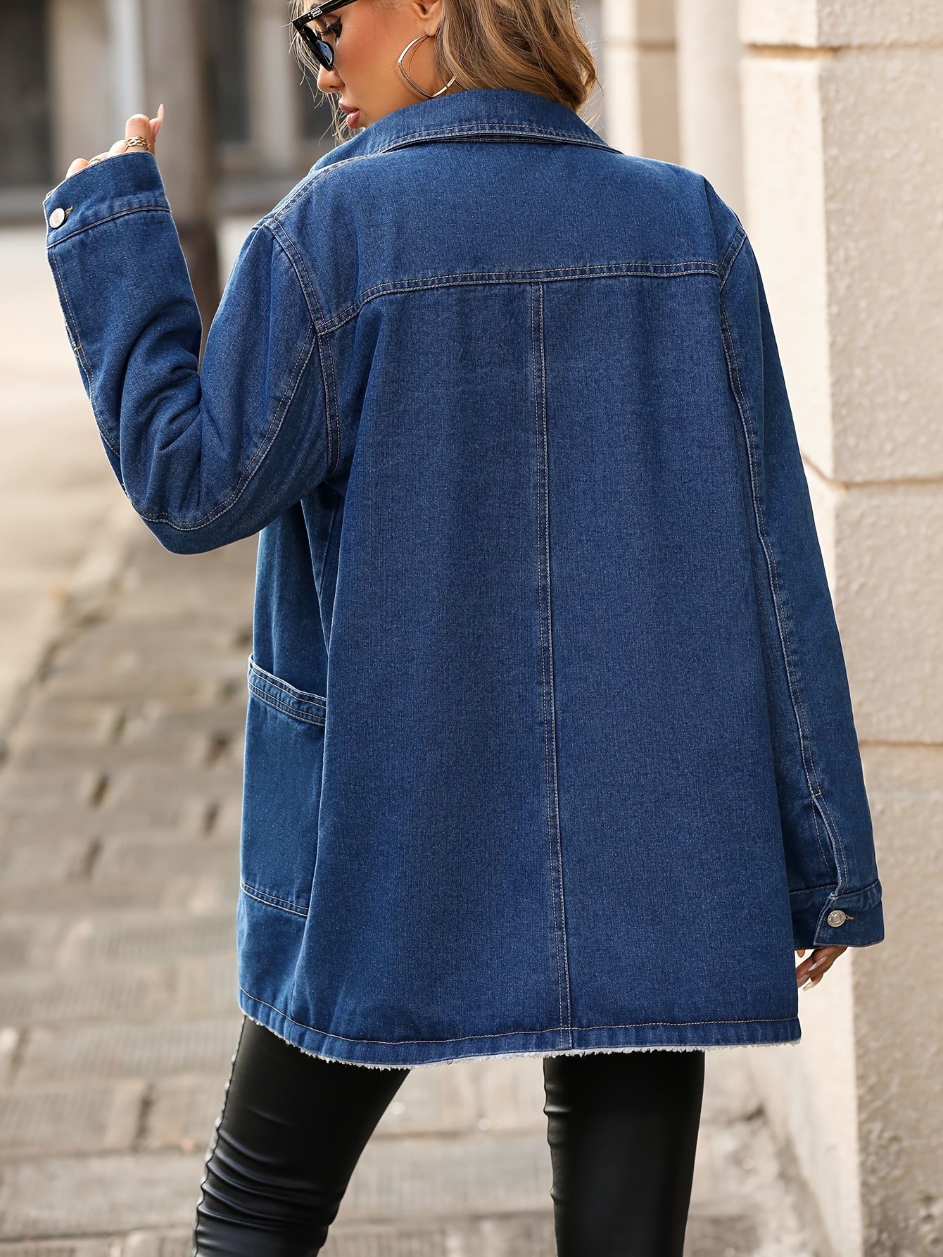 Women's Fleece-Lined Denim Jacket with Lapel, Flap Pockets, and Long Sleeves - Stay Warm and Stylish All Winter Long MyFave Boutique