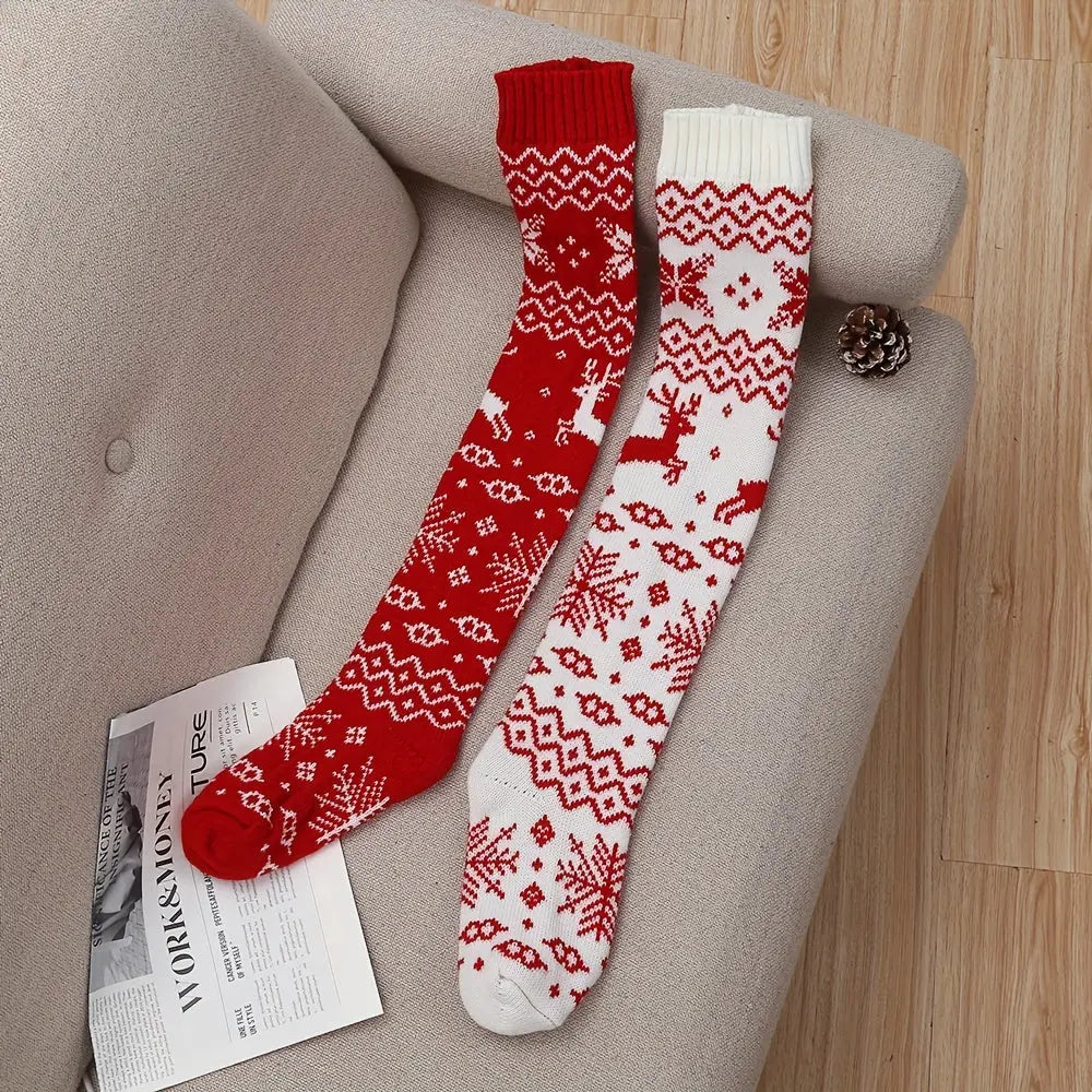 Women's Festive Christmas Reindeer Over-the-Knee Socks - Warm Acrylic Knit, Elegant Design, Hand Washable, 1 Pair MyFave Boutique