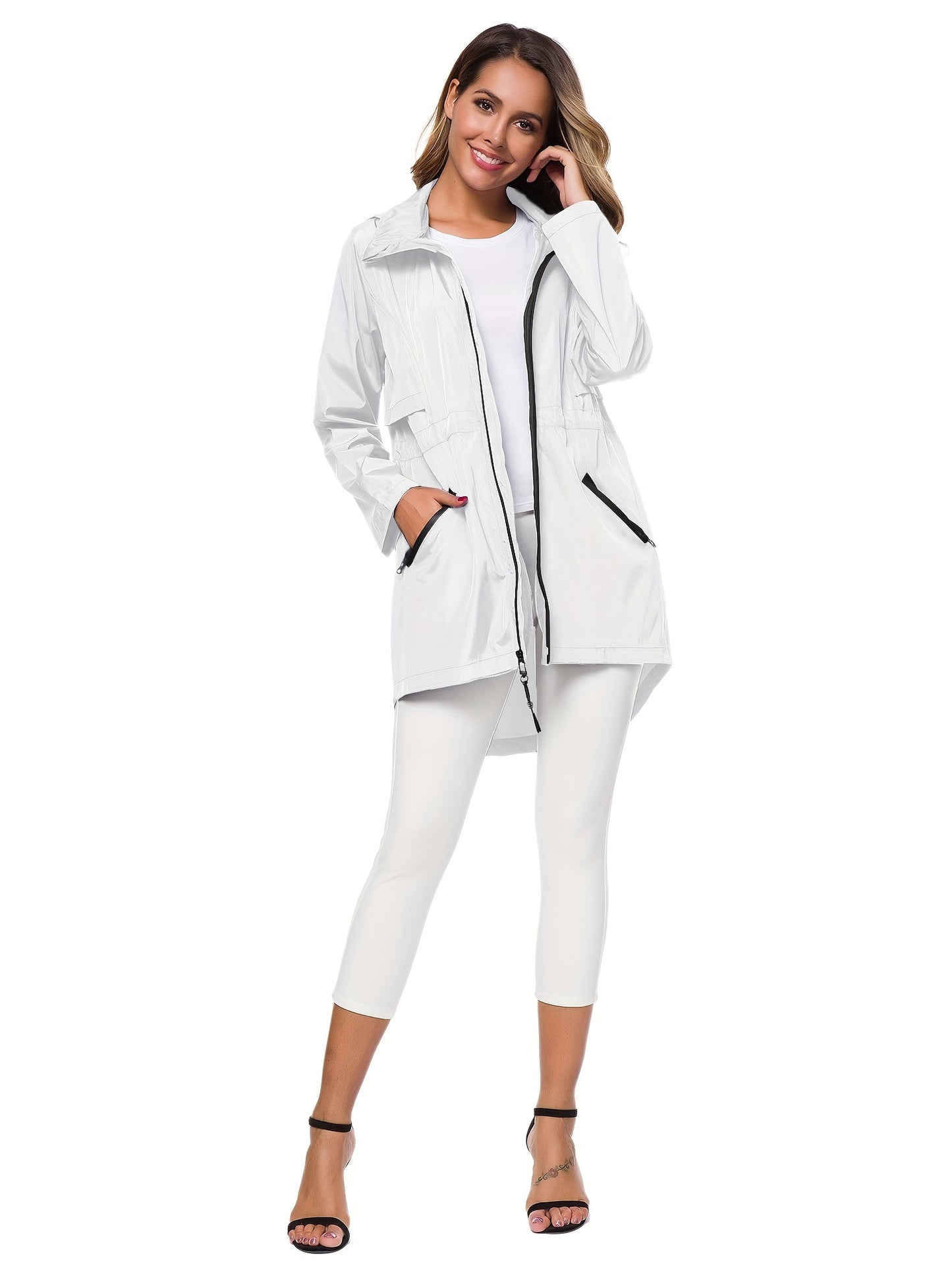 Women's Long Raincoat With Hood Zip Up Outdoor Lightweight Windbreaker Rain Jacket MyFave Boutique