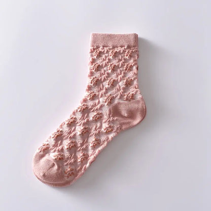 6 Pairs Flower Bubble Cable Crew Socks, Lightweight & Comfy Mid-tube Socks, Women's Stockings & Hosiery MyFave Boutique