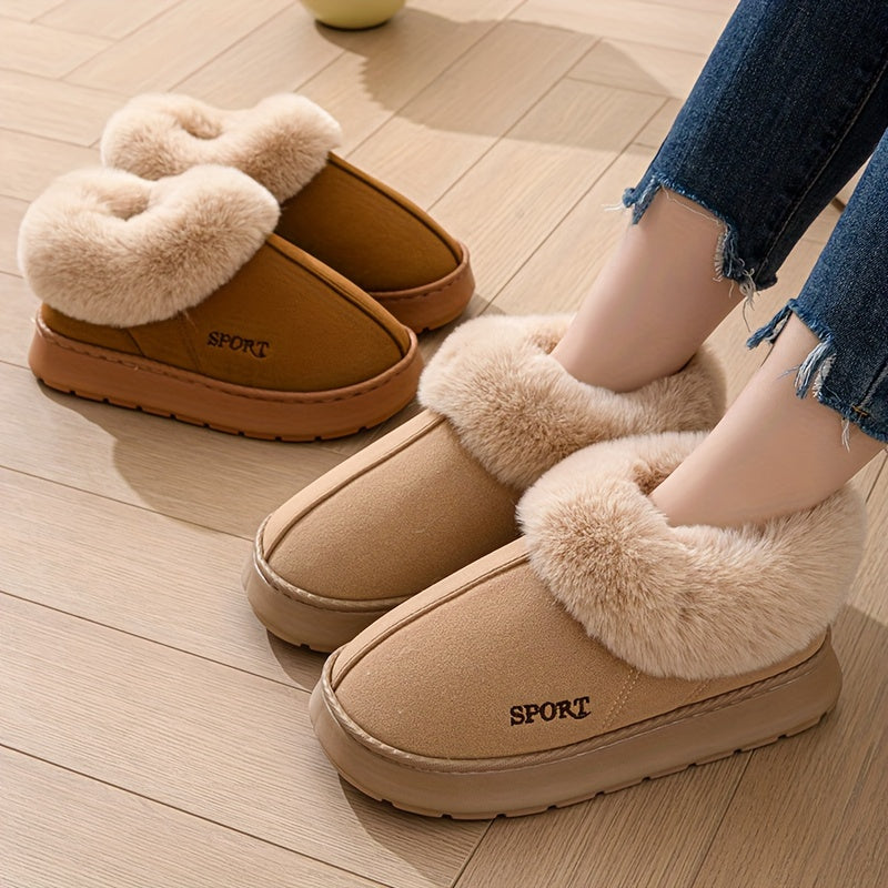 Casual Fluffy Faux Fur Slippers for Women - Solid Color, Slip-On Comfort Warm Cotton Shoes, Hand Washable - EVA Sole Fabric Upper Indoor House Footwear - Cixi Crafted Winter Slippers MyFave Boutique