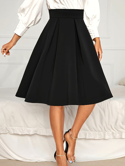 A Line High Waist Skirt, Elegant Knee Length Pleated Skirt For Spring & Summer, Women's Clothing MyFave Boutique