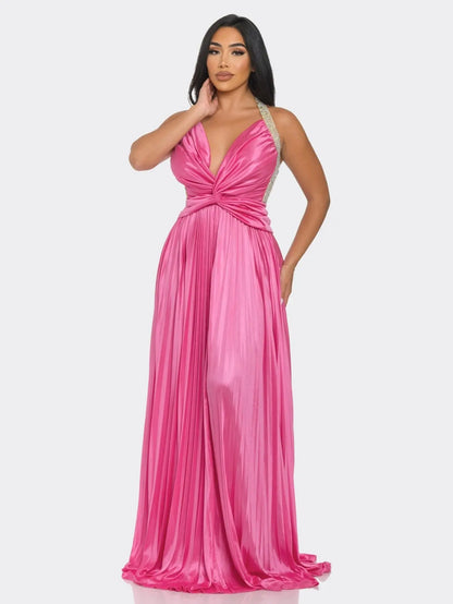 Stunning Sleeveless Maxi Dress adorned with Rhinestone Embellishments and Graceful Flowing Skirt - Perfect for Special Occasions MyFave Boutique