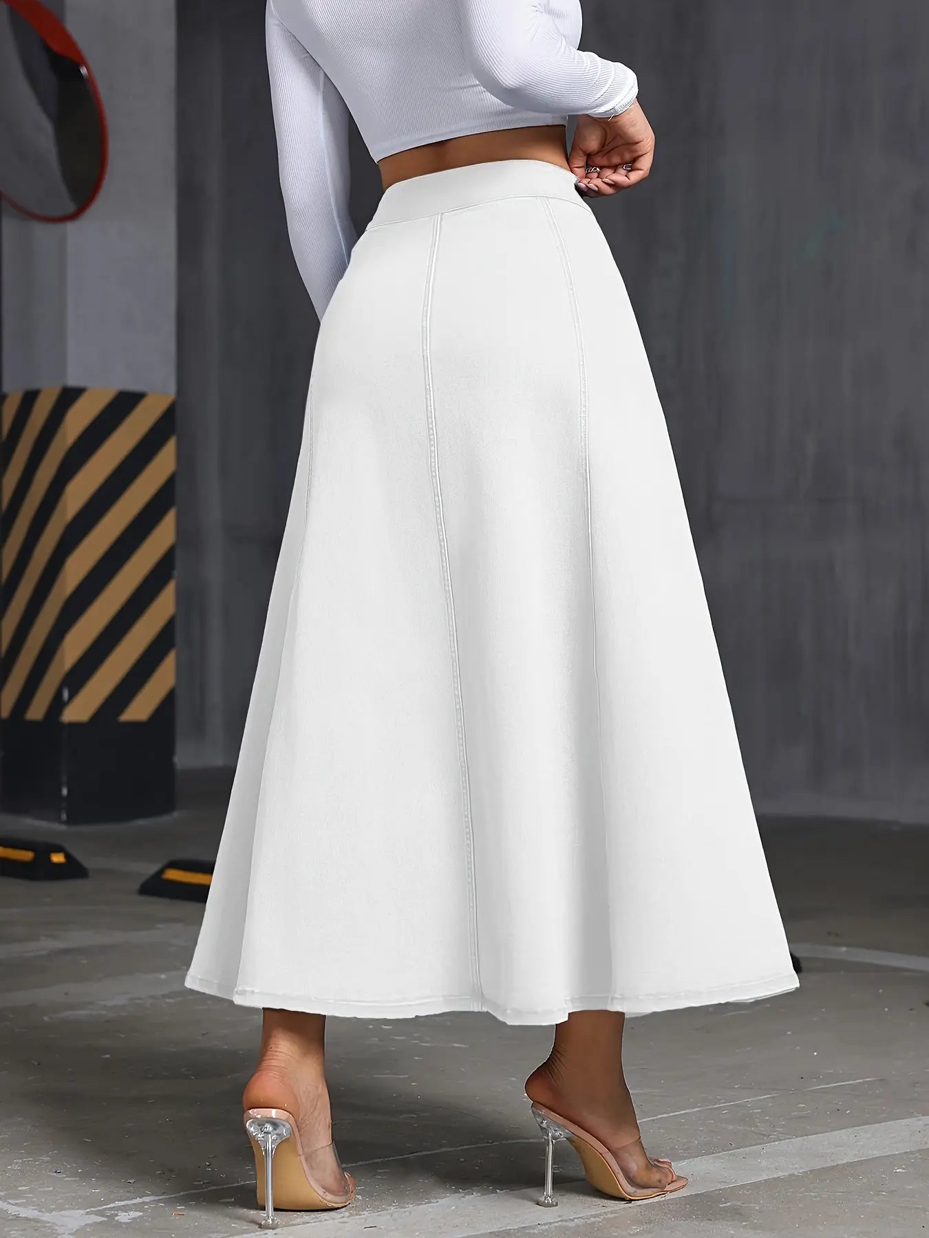 Women's Fashion White Button Front A-line Maxi Denim Skirt MyFave Boutique