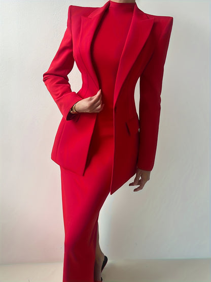 Solid Open Front Blazer with Side Pockets, Long Sleeve Lapel Neck Women's Spring/Fall Casual Blazer MyFave Boutique