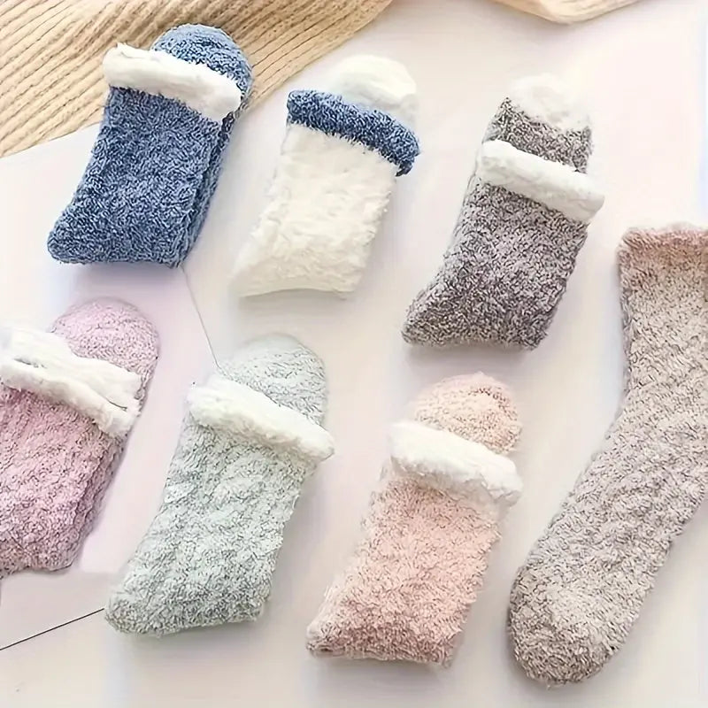 7 pairs 7 Pairs Warm Coral Fleece Plush Slipper Socks for Women, Cozy Fall & Winter Home Socks MyFave Boutique