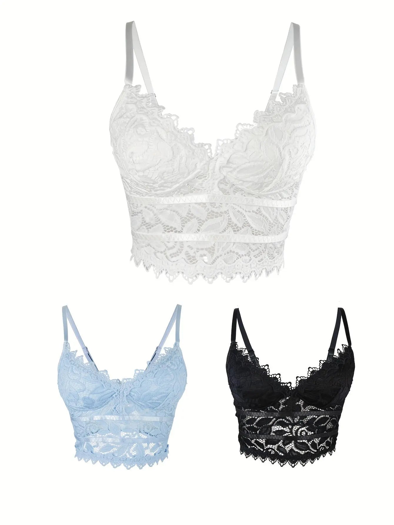 Lace Trim Push-Up Bralette with Ruffled Details, Polyester and Elastane Blend, Sensual and Fashionable Lingerie Set for Women MyFave Boutique