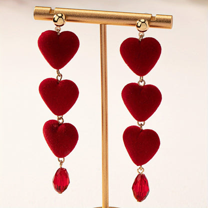 1 Pair Of Chic Dangle Earrings Scarlet Heart Design Match Daily Outfits Party Accessories Perfect Valentine's Day Gift For Her MyFave Boutique