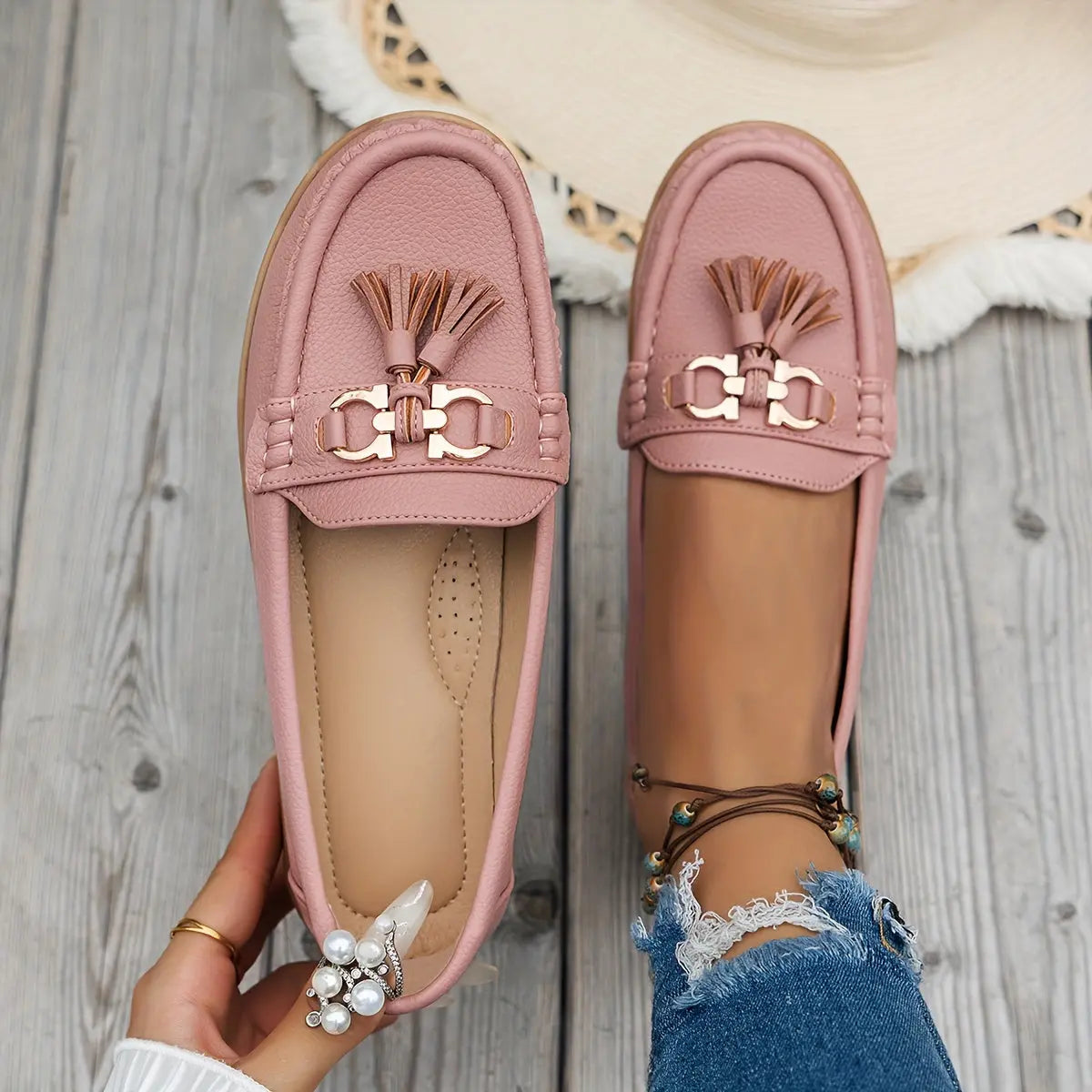 Elegant Women's Loafers with Tassel & Metal Buckle - Lightweight, Comfortable Slip-On Shoes in Solid Colors MyFave Boutique