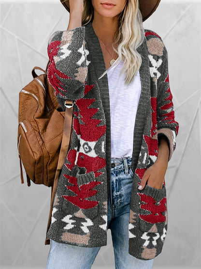 Women's Knitted Open Front Cardigan with Side Pockets - Patterned, Long Sleeve, Casual Top for Winter & Fall MyFave Boutique