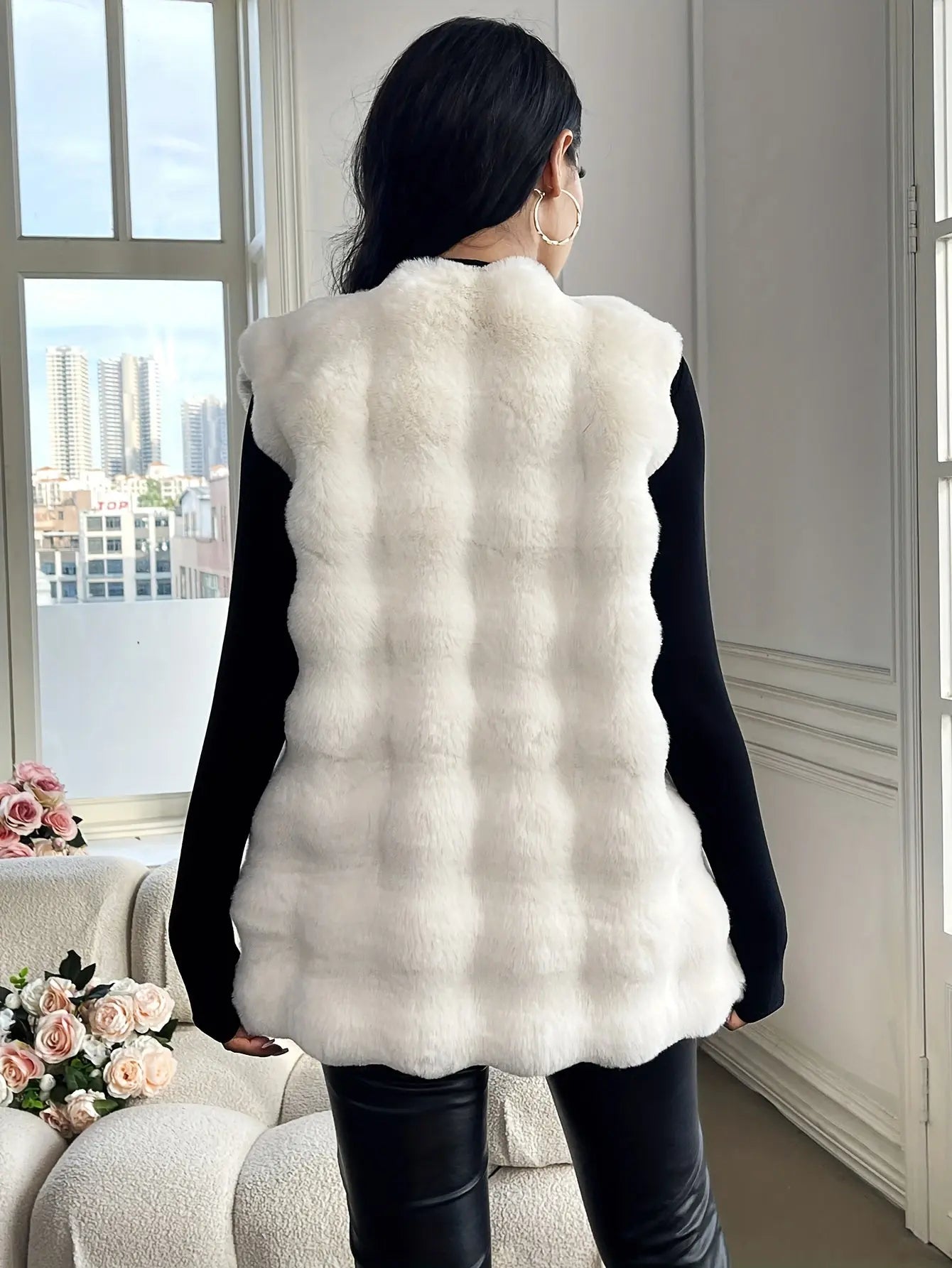 Faux Fur Open Front Fuzzy Coat, Elegant Sleeveless Warm Outerwear For Fall & Winter, Women's Clothing MyFave Boutique