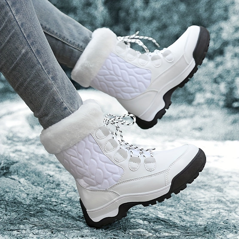 Women's Fleece Lined Snow Boots, Winter Thermal Lace Up Short Boots, Outdoor Wear-resistant Boots MyFave Boutique