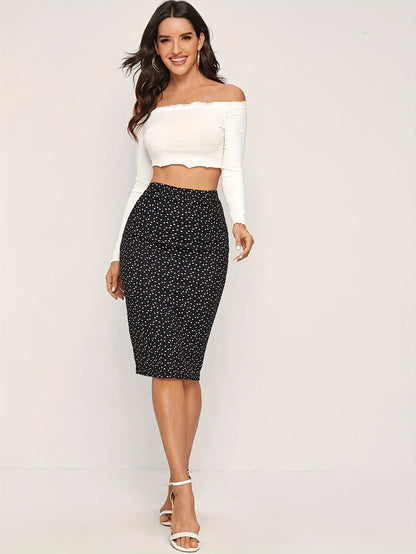 Heart Print Bodycon Skirt, Elegant High Waist Knee Length Skirt For Spring & Summer, Women's Clothing MyFave Boutique