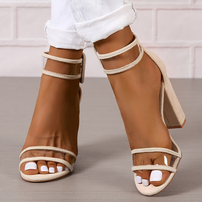 Women's Block Heeled Sandals, Transparent Open Toe Ankle Strap High Heels, Fashion Summer Party Sandals MyFave Boutique