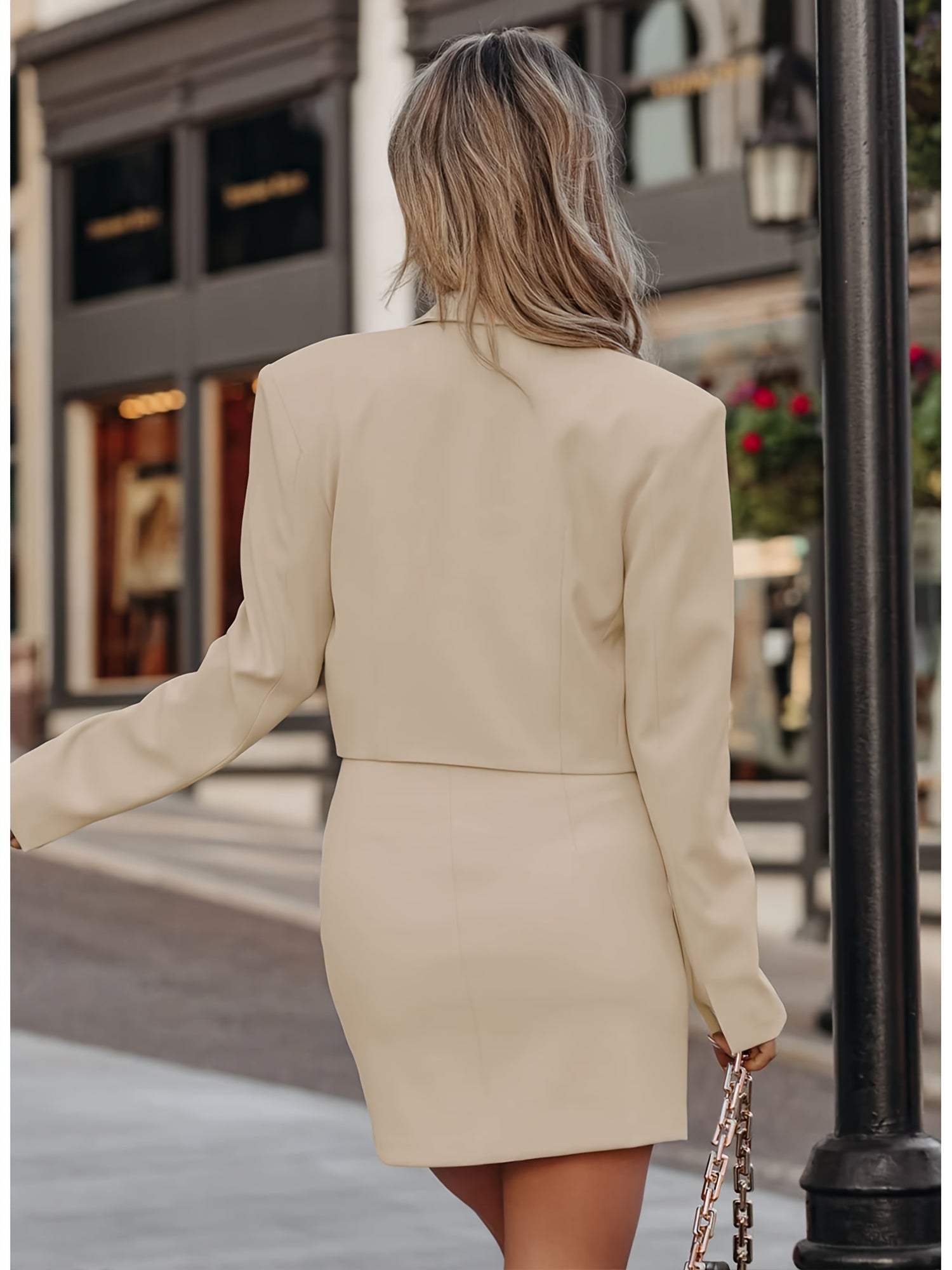 Solid Matching Two-piece Set, Elegant Long Sleeve Blazer & Split Mini Skirt Outfits For Work, Women's Clothing MyFave Boutique