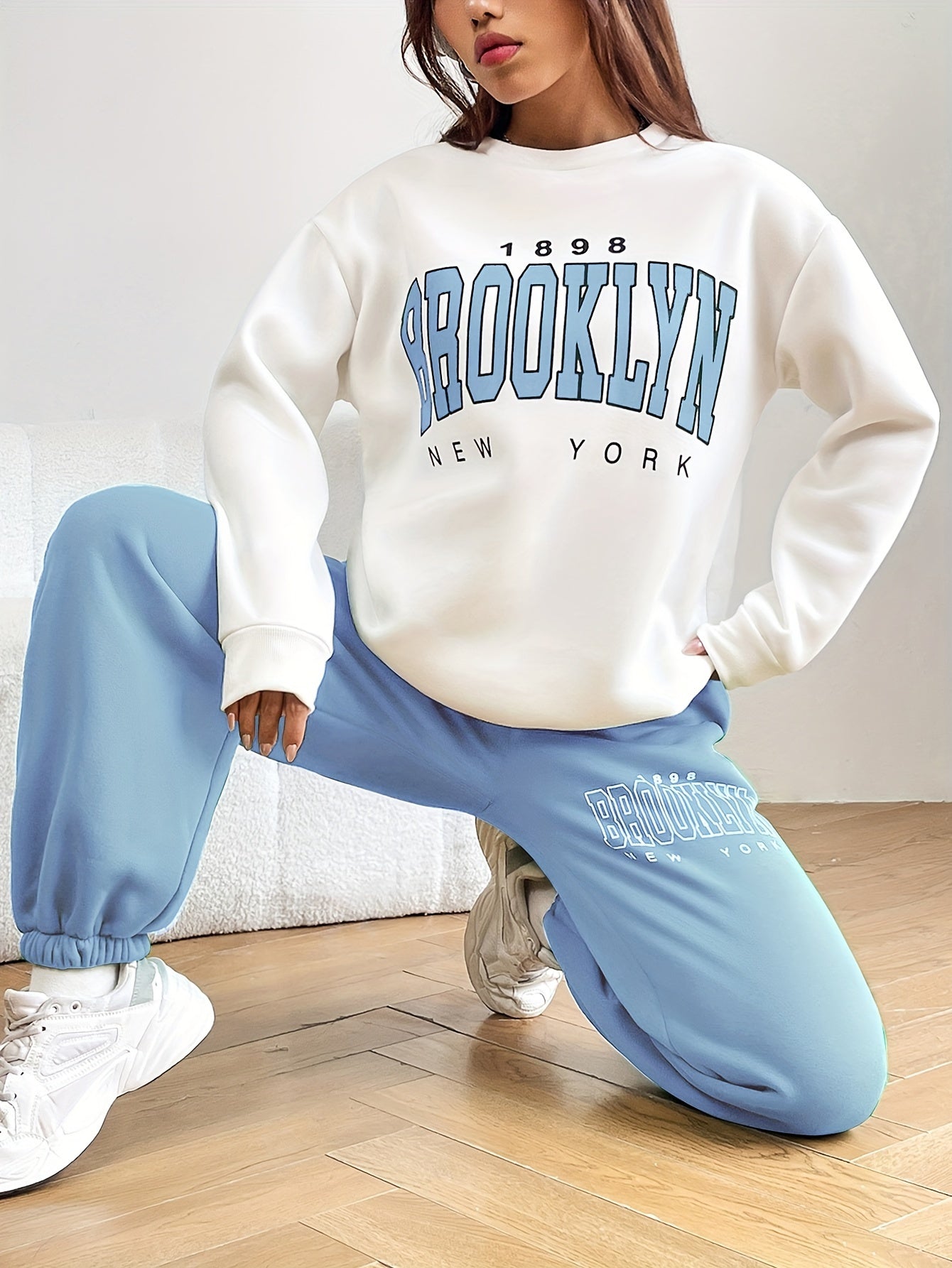 Two-piece Women's Letter Print Workout Set - Long Sleeve Sweatshirt and Jogger Pants for Comfortable and Stylish Exercise MyFave Boutique