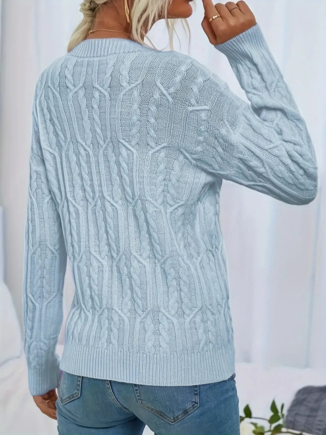 Crew Neck Solid Knitted Sweater, Casual Long Sleeve Sweater, Women's Clothing MyFave Boutique