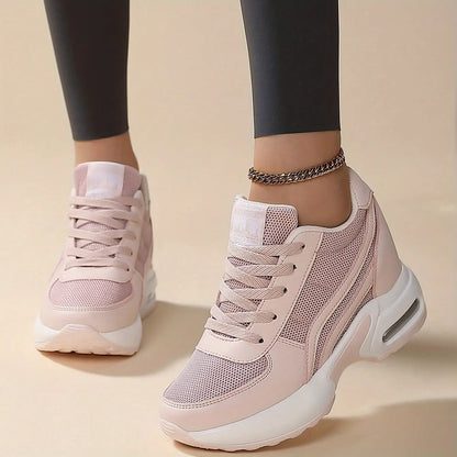 Women's Elevated Casual Sports Sneakers Breathable Mesh Air Cushion Shockproof Soles Low Top Lace-Up Round Toe Walking Shoes MyFave Boutique