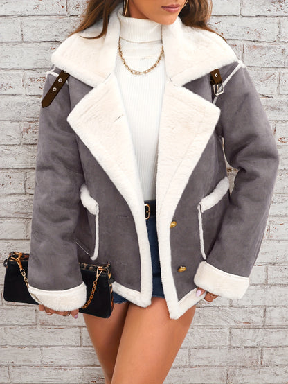 Women's Lapel Plush Jacket - Cozy Winter Outwear for Casual Comfort MyFave Boutique