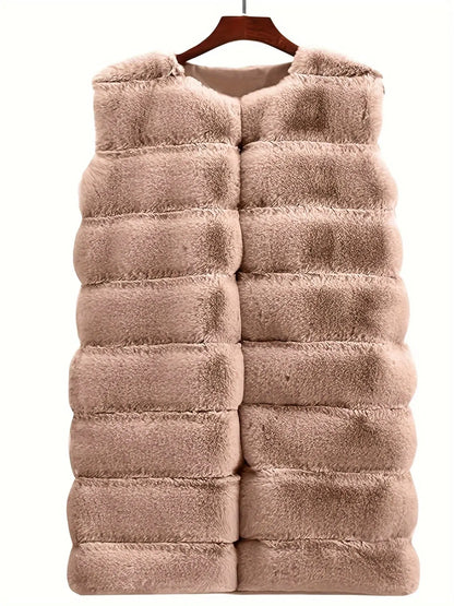 Fuzzy Solid Open Front Vest, Casual Sleeveless Winter Vest, Women's Clothing MyFave Boutique