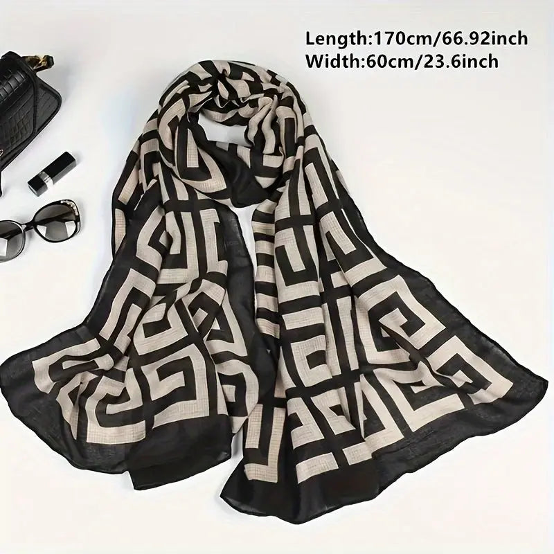 Black Beige Color Geometric Pattern Scarf Soft Warm Windproof Wrap Boho Style Sunscreen Shawl MyFave Boutique