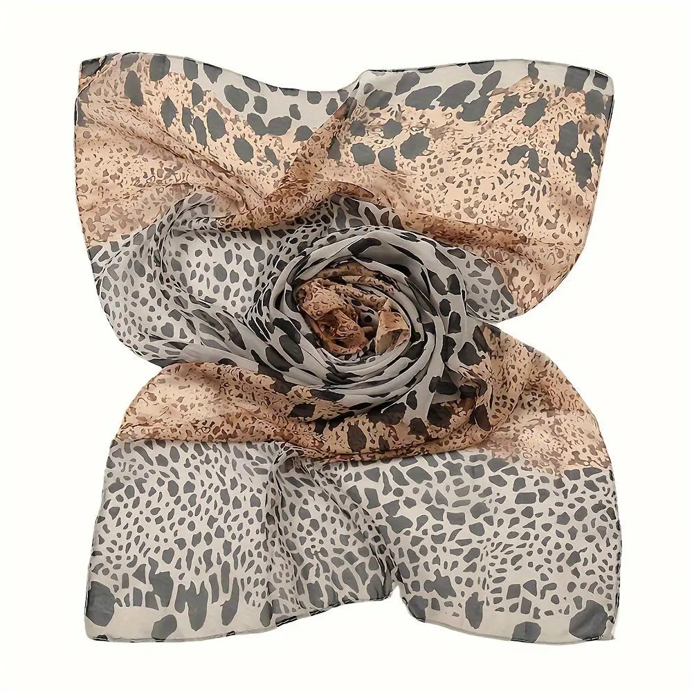 Boho Classic Leopard Chiffon Scarf Lightweight Mature Thin Breathable Shawl Summer Outdoor Sunscreen Beach Towel MyFave Boutique