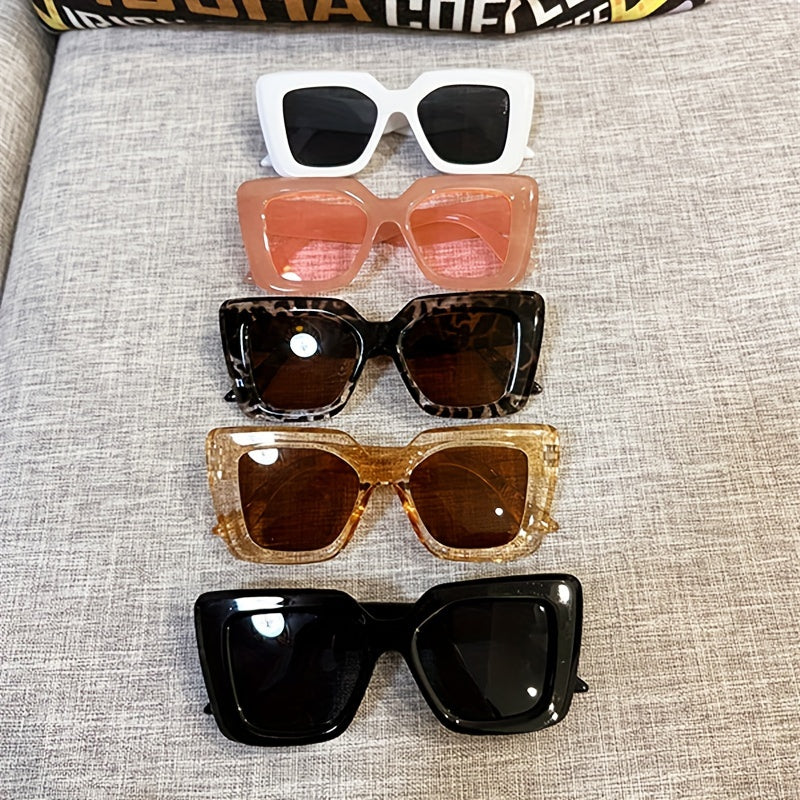 5 Pcs New Big Frame Square Jelly-Color Women Sunglasses, Fashionable & Elegant, Suitable For Outdoor UV-Protection MyFave Boutique