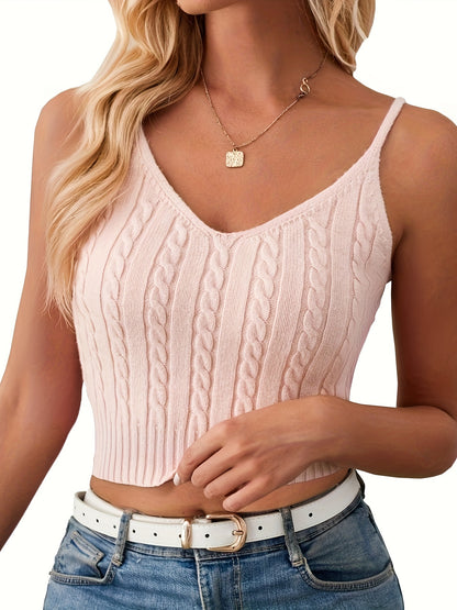 Cable Knit V Neck Cami Top, Y2K Backless Crop Top For Summer, Women's Clothing MyFave Boutique