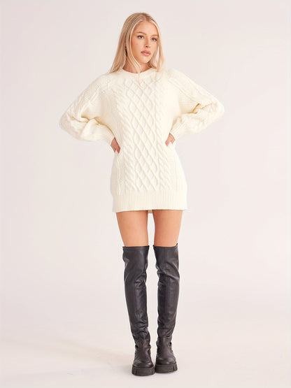 Oversized Crewneck Cable Knit Sweater Dress MyFave Boutique