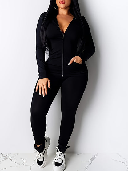 two-piece Women's Solid Casual Set with Zip Up Hoodie and Slim Pants - Comfortable and Stylish Outfit for Everyday Wear MyFave Boutique