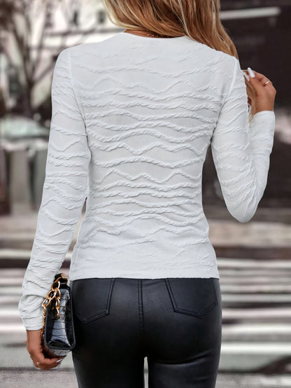 Textured Crew Neck Slim Sweater, Elegant Long Sleeve Sweater For Fall & Winter, Women's Clothing MyFave Boutique