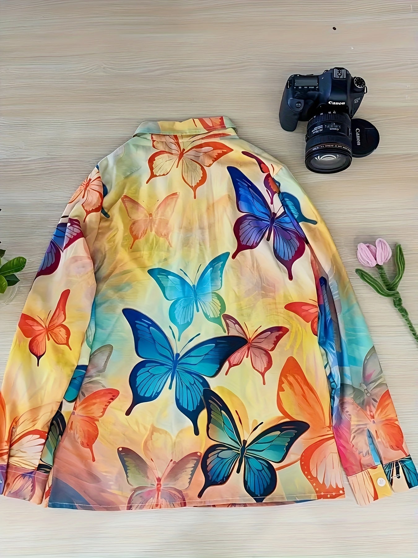 Women's Button-Down Butterfly Print Blouse - Casual Top MyFave Boutique