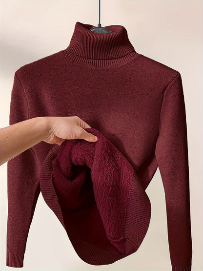 Women's Solid Turtle Neck Thermal Sweater for Fall & Winter - Cozy Long Sleeve Pullover MyFave Boutique