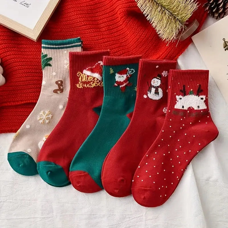 15 Pairs Christmas Cartoon Socks, Cute New Year Comfort Mid Tube Socks For Fall & Winter, Women's Stockings & Hosiery MyFave Boutique