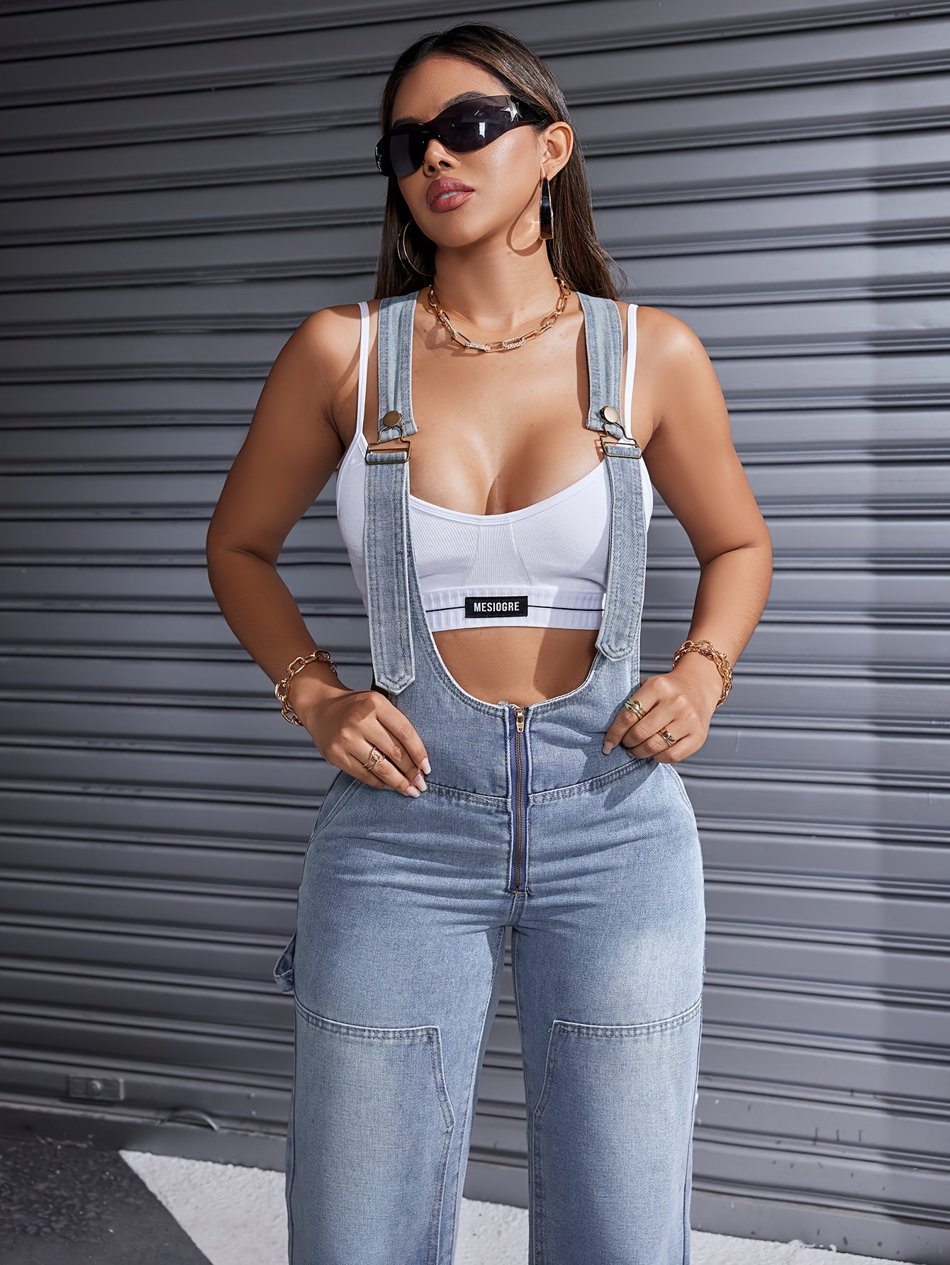 2024 new women's sexy adjustable strap denim romper casual sleeveless high-waisted cargo jeans MyFave Boutique