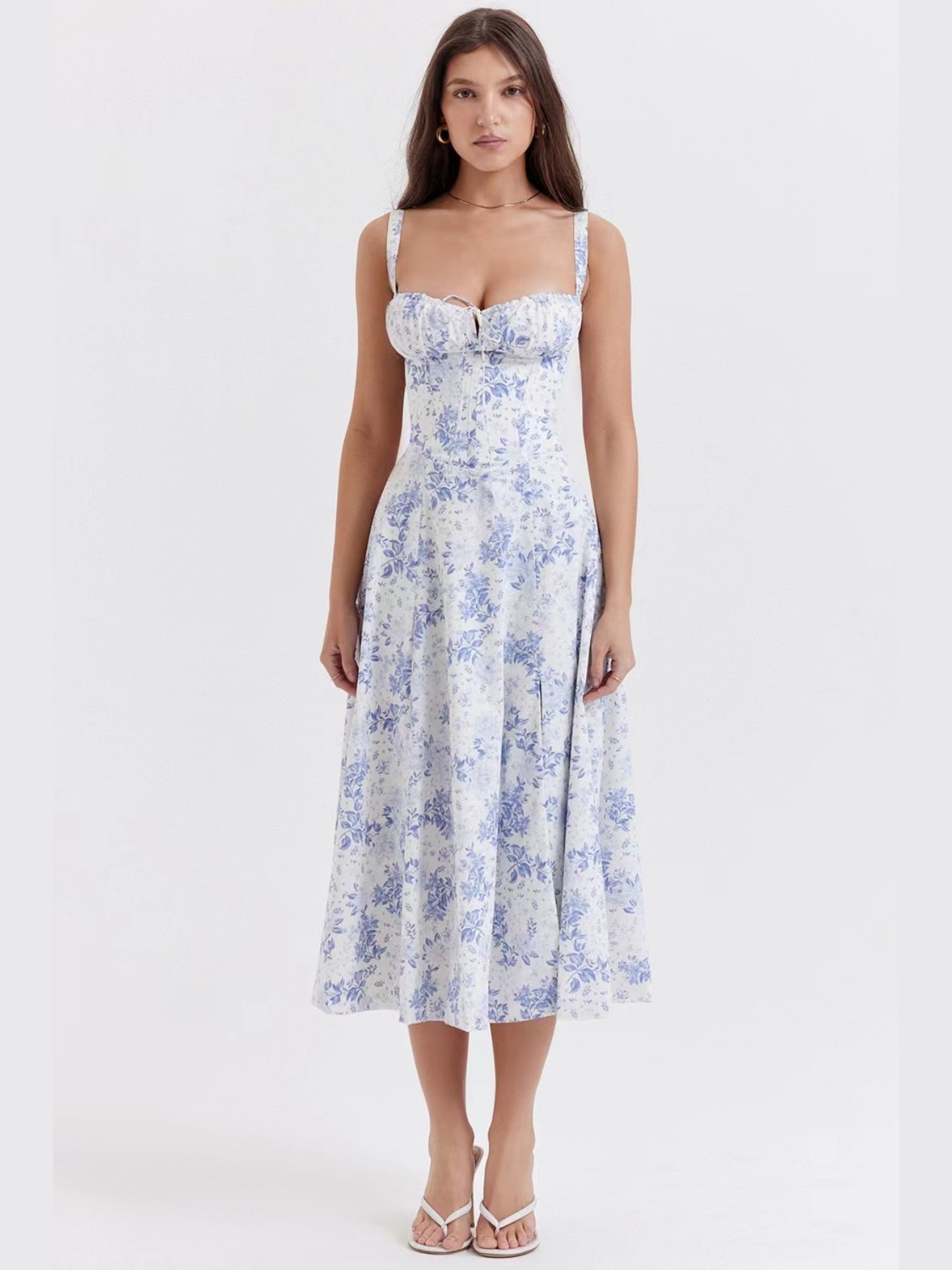 Women's Floral Print High-Low Midi Dress with Spaghetti Straps and Sweetheart Neckline for Summer Elegance MyFave Boutique