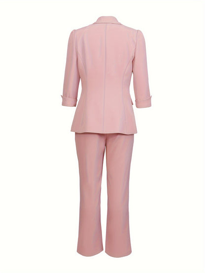 Women's Solid Color Elegant Suit Set: Slim Fit Blazer & Straight Leg Pants MyFave Boutique