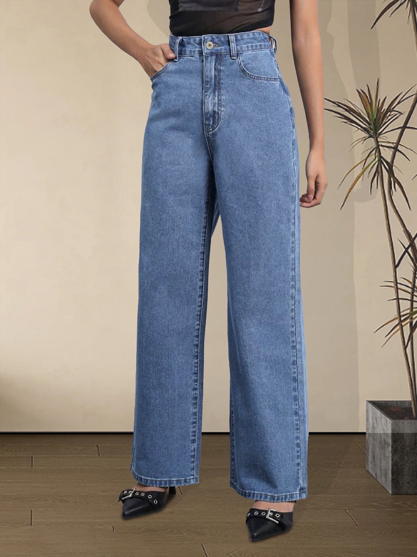 Relaxed Fit Wide Leg Jeans - Women's Denim Clothing with Slant Pockets, Non-Stretch Fabric, and Comfortable Loose Style for Casual Wear - Soft, Breathable, and Stylish Denim Pants MyFave Boutique