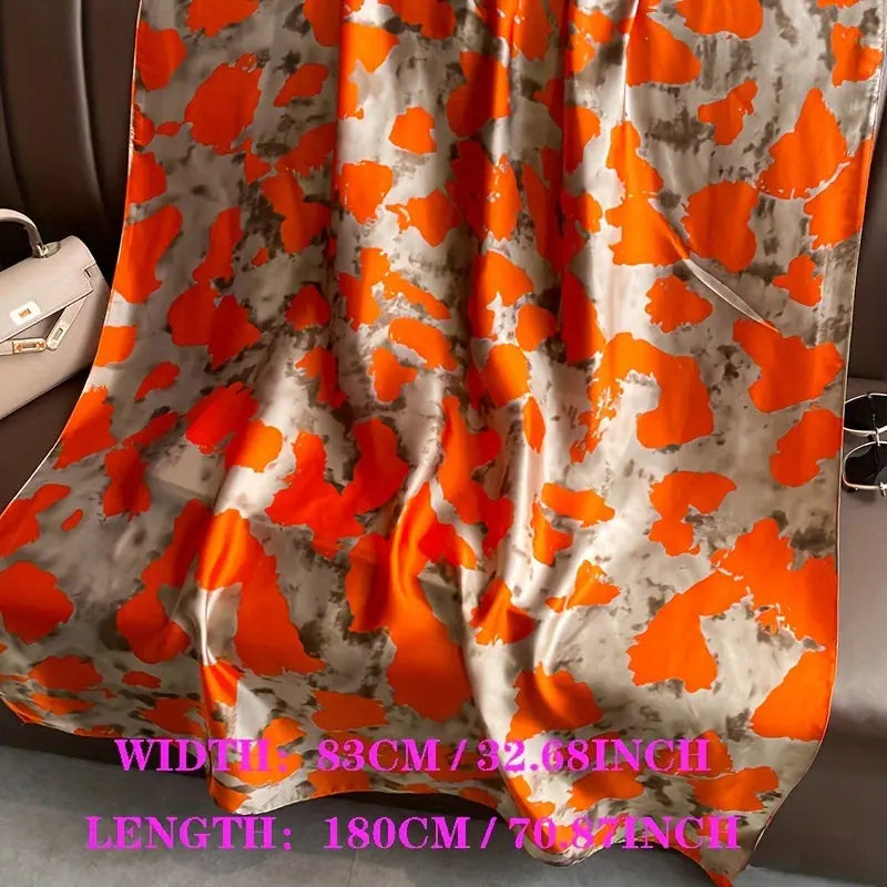 Orange Print Chiffon Scarf Thin Satin Smooth Shawl Casual Sunscreen Wrap For Women MyFave Boutique